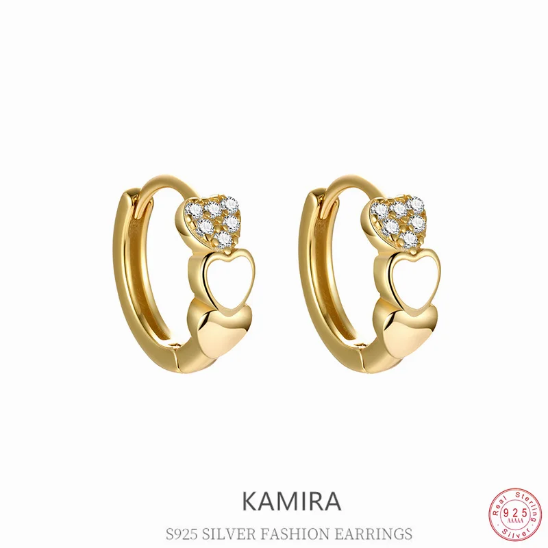 

KAMIRA Real 925 Sterling Silver Tender Heart Zircon White Black Enamel Hoop Earrings for Women Party Elegant Fashion Jewelry New