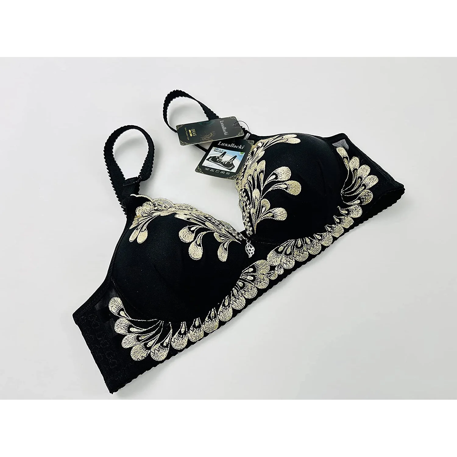 

Luxallacki Bras Black Women's Sexy lace Embroidery Bras, Adjustable Shoulder Straps (34C)