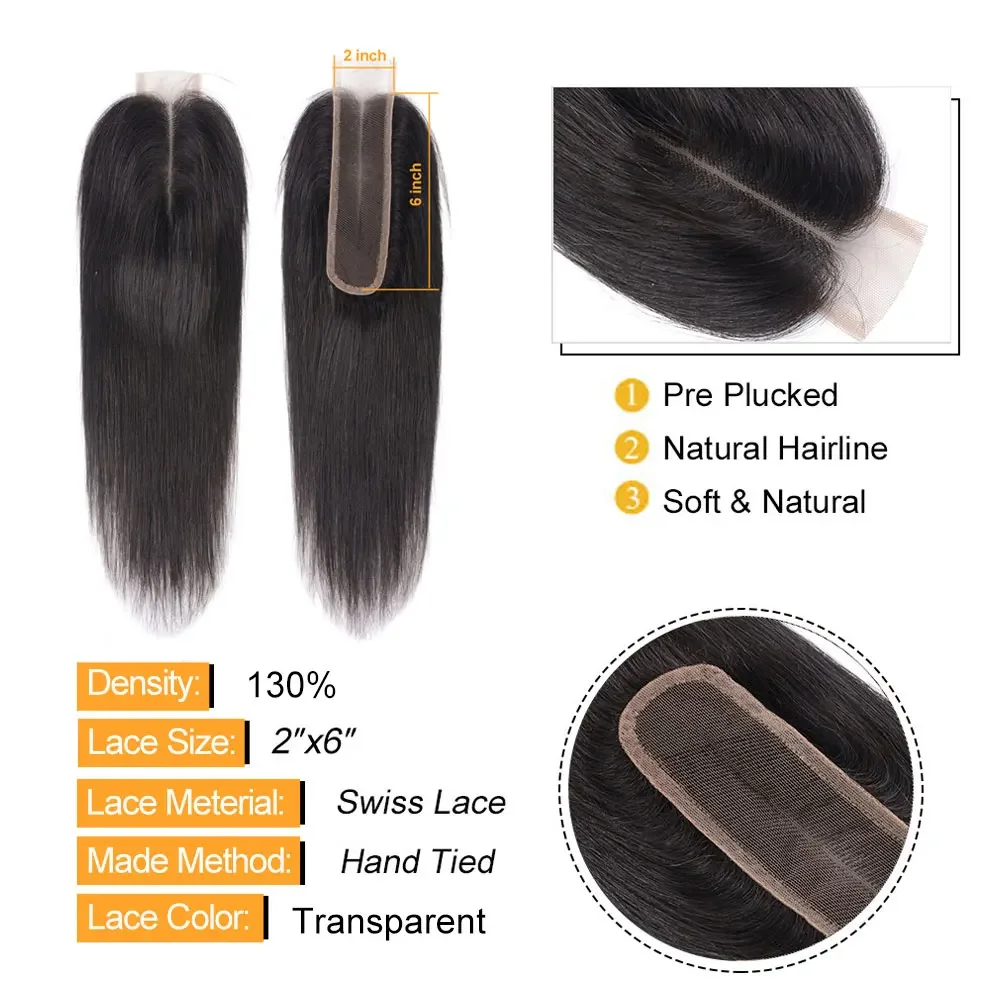 2x6 Lace Closure 100% Human Hair 10''-22'' HD Lace Closure Remy Hair Transparent Lace Hair Closure HairUGo