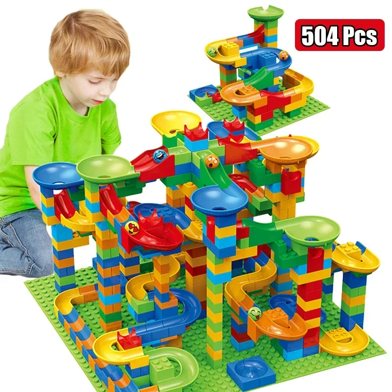 

84-504Pcs Marble Race Run Blocks Small Maze Ball Track Building Blocks Kids Gift Plastic Funnel Slide Assemble DIY Bricks Toys