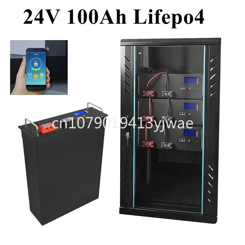 24V 100AH Lifepo4 Lithium Battery Bluetooth BMS APP for Motorhomes Solar Energy RV EV AGV Photovoltaic Storage + 10A Charger