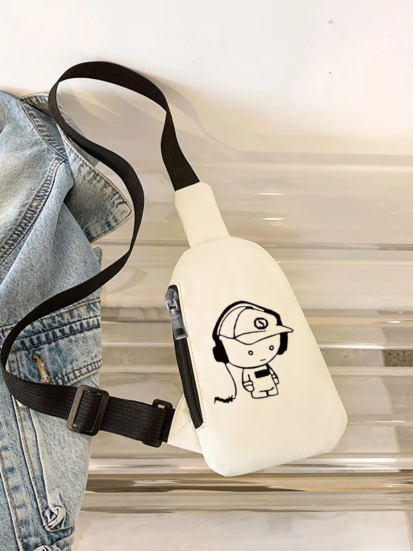 Fashionable and Cute Cartoon Music Boy Printed Polyester Chest Bag Large Capacity Diagonal Cross Package Suitable for Daily Use