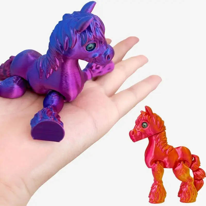 3D Crafted Toy: Zodiac Horse Statue, Movable Tail, Rainbow-Colored, Excellent Office Decoration or New Year Gift
