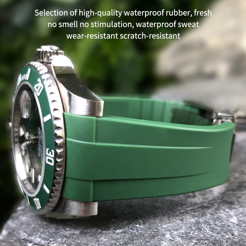 20mm 21mm 22mm Curved End Rubber Watchband Suitable for Rolex Submariner GMT Daytona Explorer 2 Silicone Watch Strap