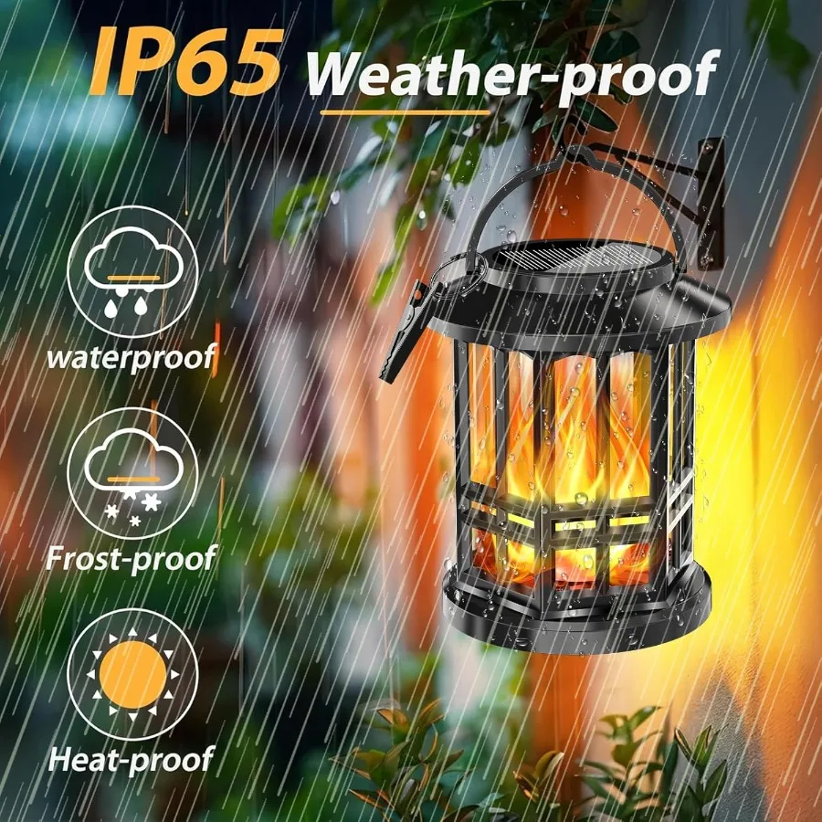 الفوانيس الشمسية في الهواء الطلق مقاوم للماء لهب وامض فوانيس المناظر الطبيعية تعمل بالطاقة الشمسية أضواء معلقة في الهواء الطلق ديكور لساحة الحديقة #3