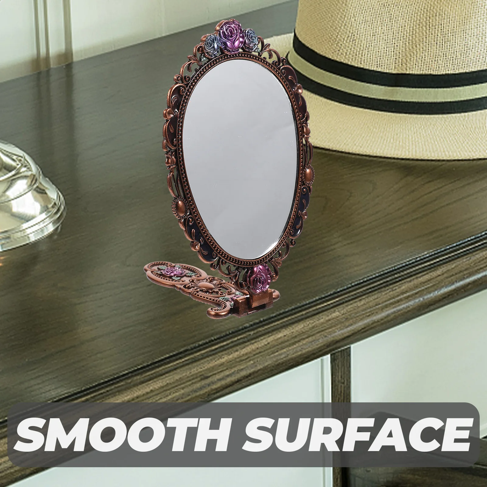 

Hand Foldable Mirror Small Handheld with Folding Handle Chic for Makeup Gold Vanity