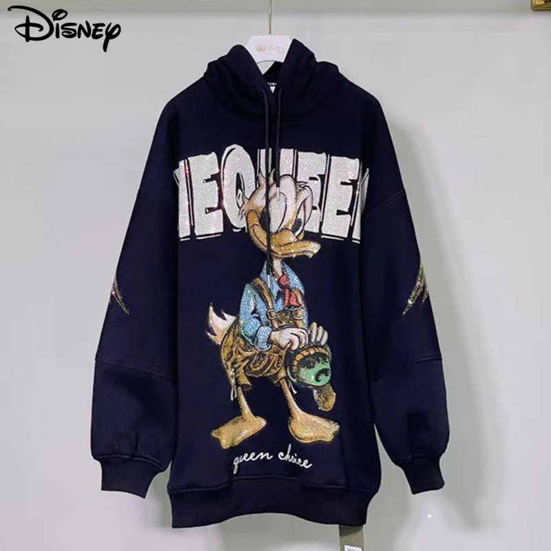 Disney New Arrival Autumn Cotton Loose Ins Casual Donald Duck Pullover Winter Heavy Industry Design Sense Nail Bead Hoodies