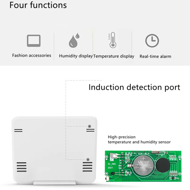 Multifunction Thermometer Hygrometer Automatic Electronic Temperature Humidity Monitor Clock 3.2inch Large LCD Screen