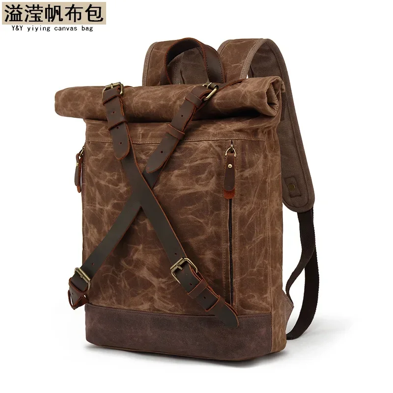 Luxury Vintage Canvas Backpacks for Men Oil Wax Canvas Rucksacks Travel bag Backpack Large Waterproof Daypacks Retro Bagpack