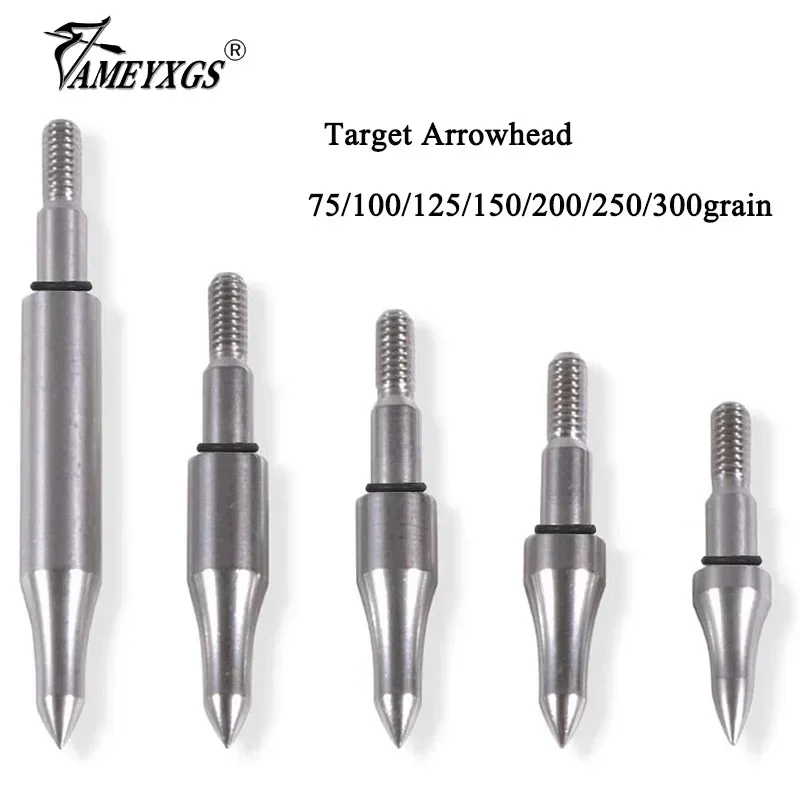 12pcs Archery Target Arrowhead 75/100/125/150/200/250/300grain Stainless Steel Aiming Arrow Tips with O Ring Hunting Accessories