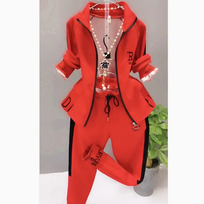 Leisure Sports Printed Long Sleeve Women\'s Suit 2023 Spring and Autumn New Stand Collar Zipper Cardigan Two-piece Set