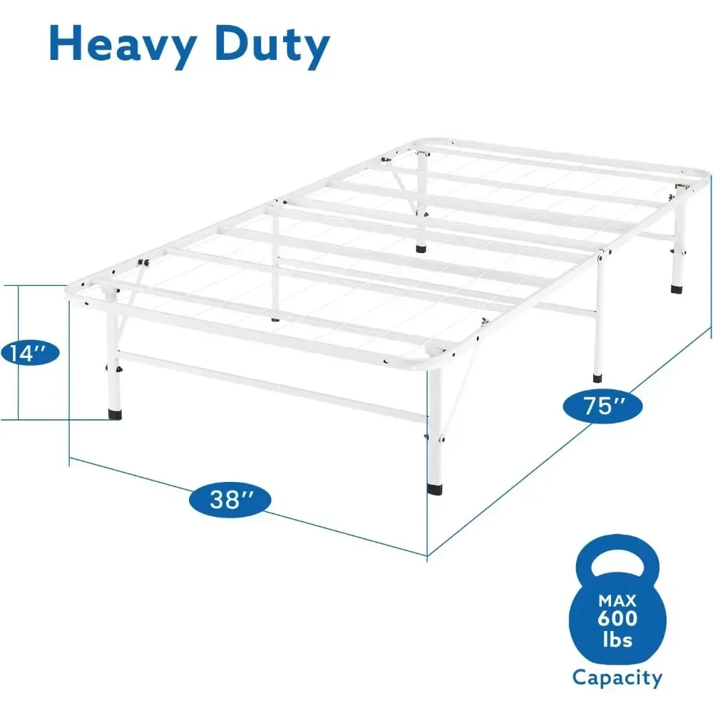 Cama dobrável de 14 polegadas, com colchão de macarrão plano de metal de aço, caixa básica, substituição de molas, capacidade de 600 lb