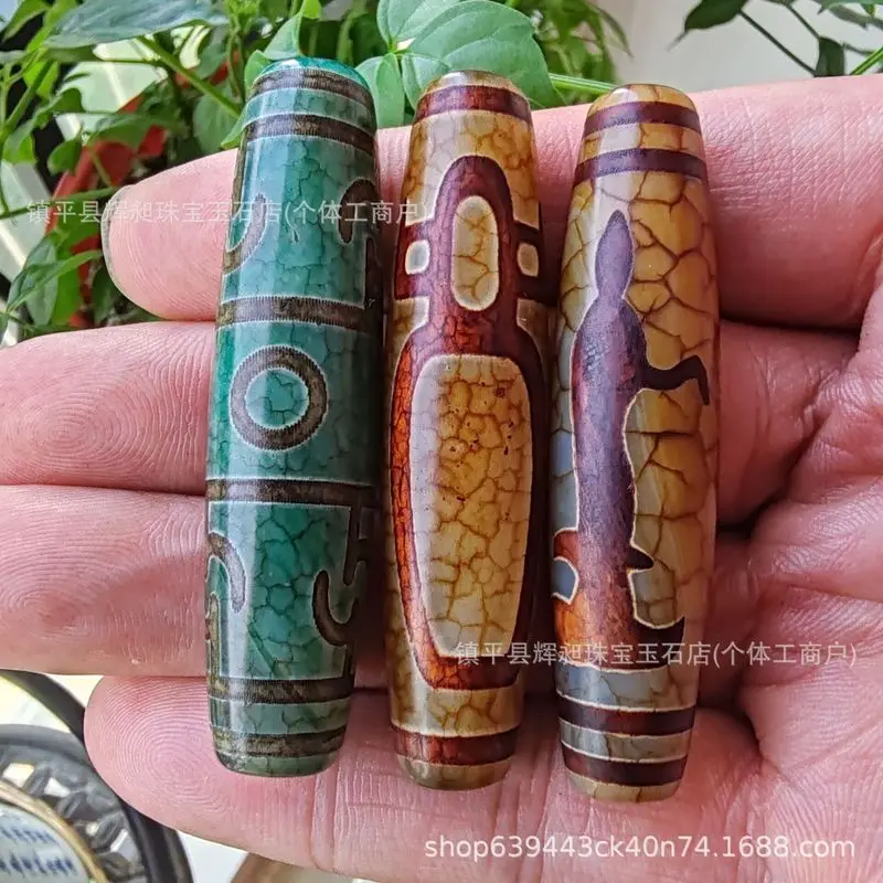 Old Aged Tibetan-Style Green Agate , Loose , Nine-Eyed Guanyin Dzi , Jewelry Beads, Accessories, And Decorati 2
