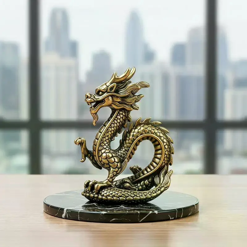 Handmade Brass Dragon Figurines Mini Retro Metal Crafts Desktop Ornaments for Study Office Home Decor Collection Use