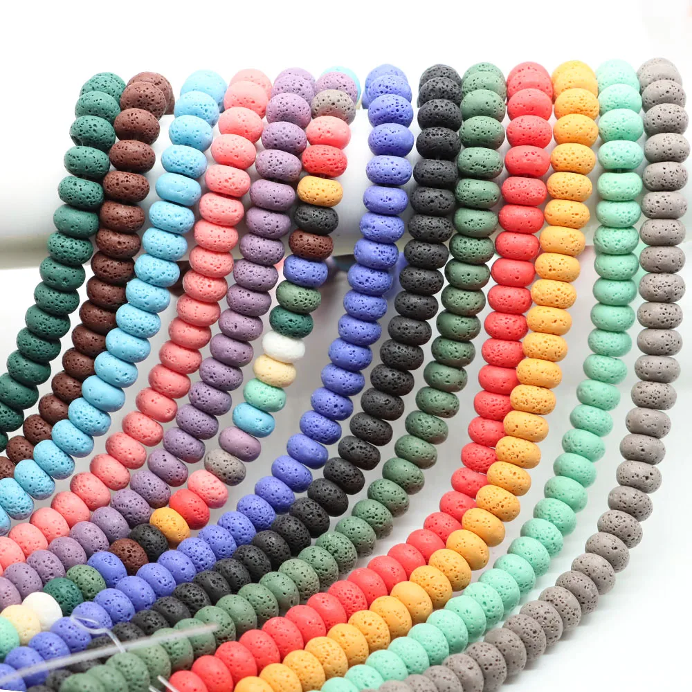 Perles en pierre de lave naturelle 6x10mm multicolores, perles rondes en pierre volcanique noire pour la fabrication de bijoux et bracelets DIY