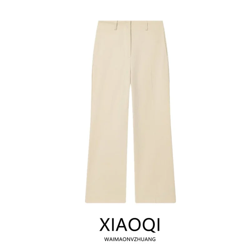 

Spring 2026 Women's Straight Leg Pants Commute Stripe Decorated New Arrival Natural Waist Zipper Closure Casual Trousers