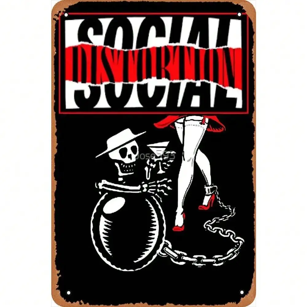 （2D Tin painting）Social Distortion Vintage Tin Sign, Punk Rock Metal Wall Decor for Garage Bar Man Cave Home Office