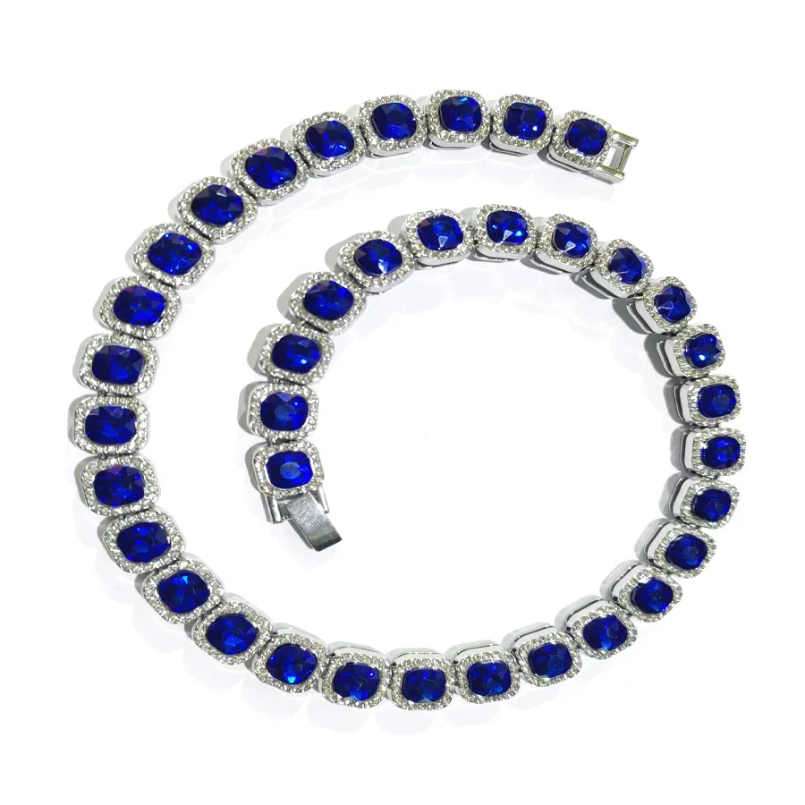 hip-hop personality rock sugar diamond sapphire necklace alloy diamond-encrusted Cuban chain necklace men's and women