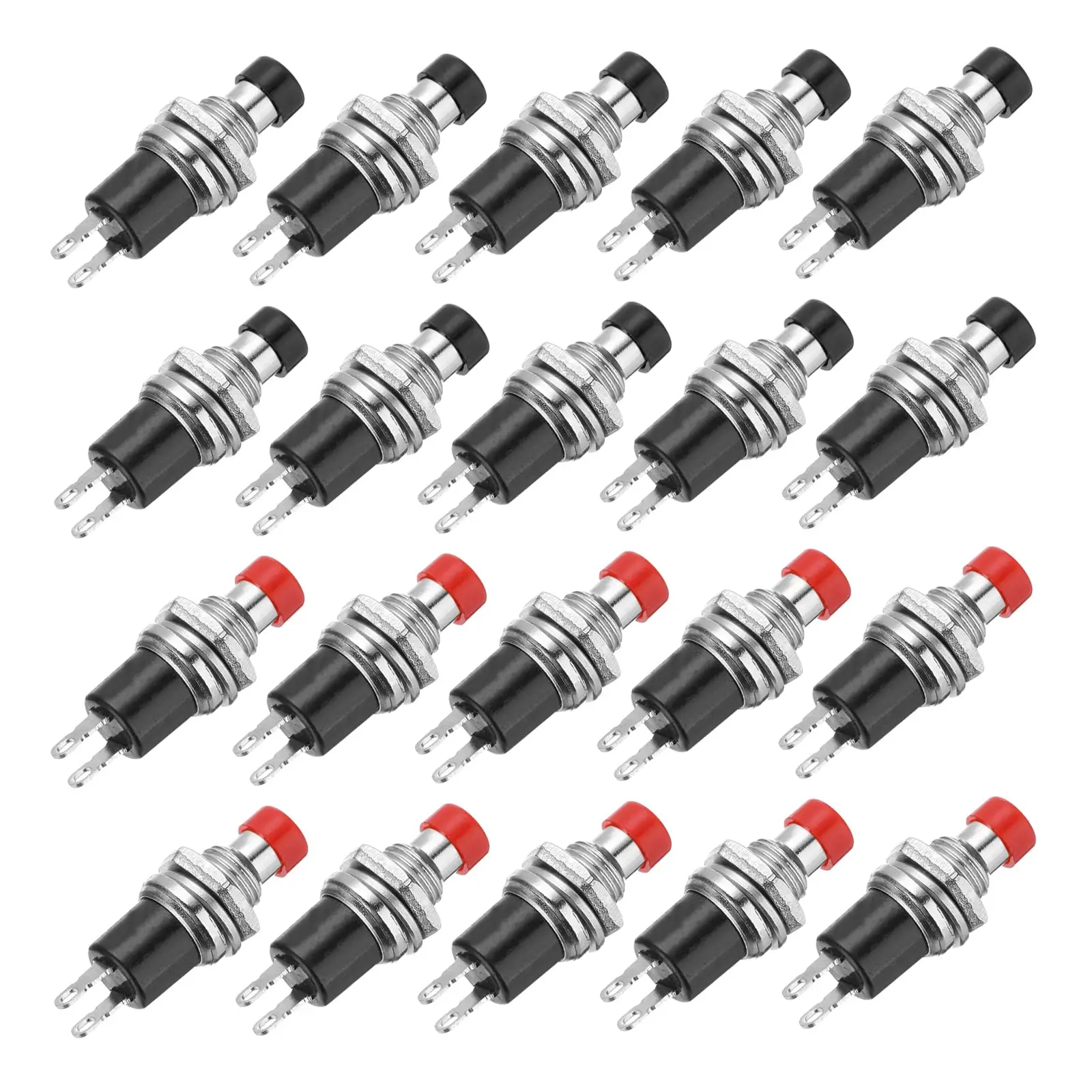20 piezas 20 1A 250V AC 7mm Mini interruptor de botón momentáneo PBS-110 NO botón de interruptor negro/rojo con pie de soldadura