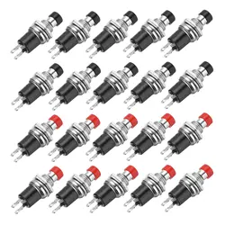 20pcs 20 1A 250V AC 7mm Mini Momentary Push Button Switch PBS-110 NO Black/Red Switch Button with Soldering Foot