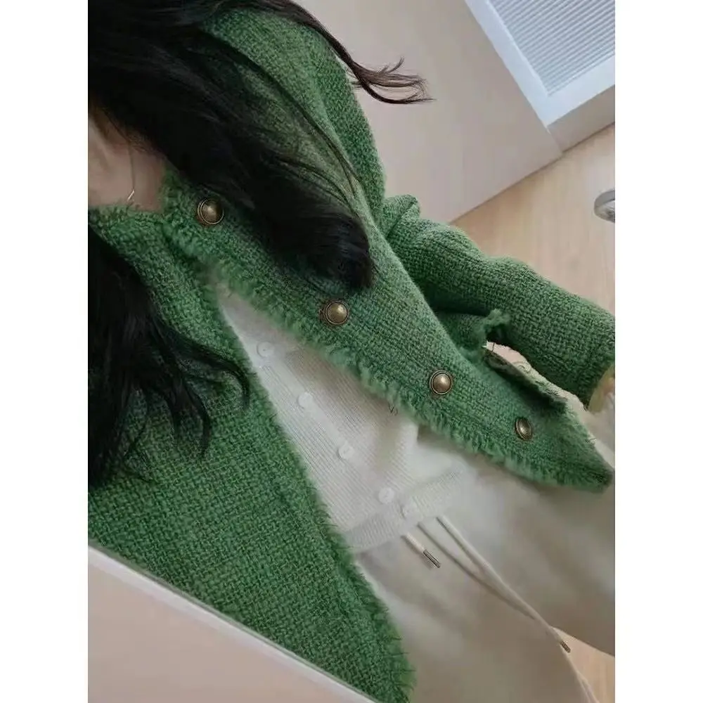 2024 Spring Autumn New Women\'s Unique Suit Green Fragrant Short Coat Tassel Wool Blazers Female