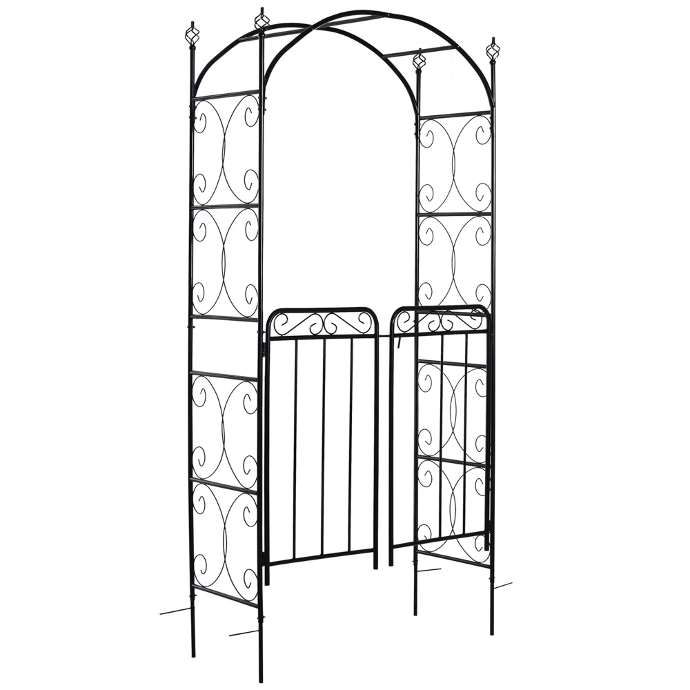 

84" Garden Arch Arbor with Gate, Metal Arch Trellis, Garden Archway for Climbing Vines, Wedding Ceremony Decoration, Flourishes