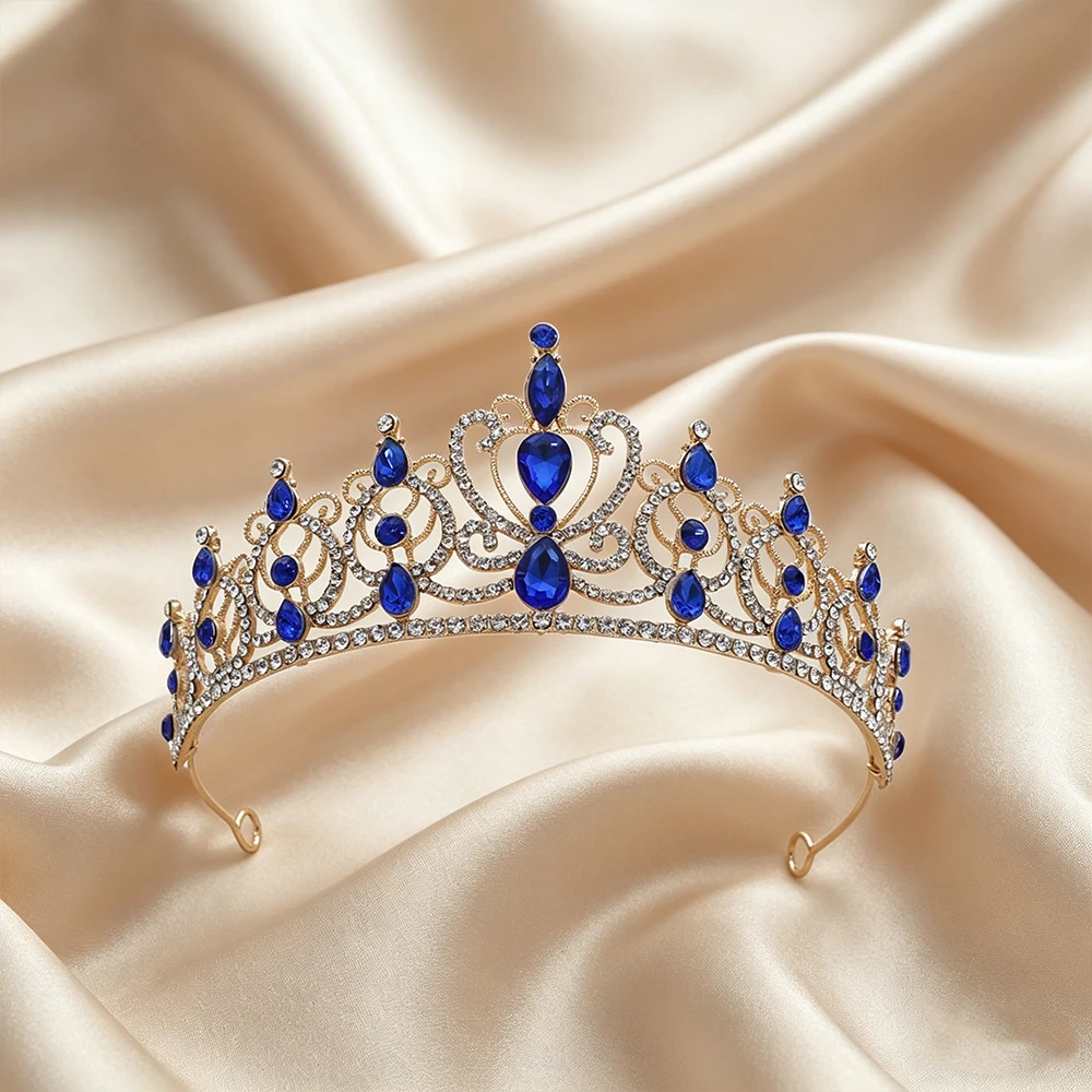 Luxury Vintage Gold Tiara Crown Elegant Baroque Rhinestone Princess Bridal Wedding Hair Accessories Birthday Party Formal Events view 5