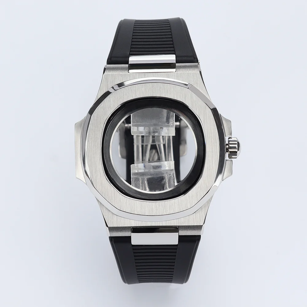 40mm Men's Waterproof Square Watch Case Rubber Strap Sapphire Glass For Luxury Nautilus Style NH35 NH36 NH38 Movement 30.5mmDial