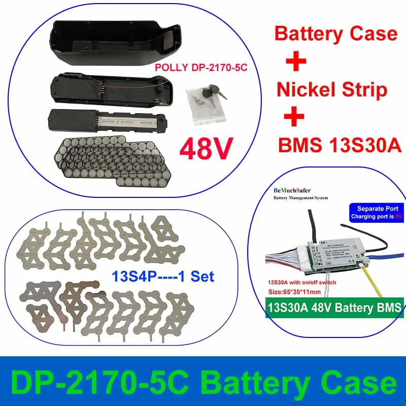 REENTION POLLY DP-2170-5C 배터리 케이스 액세서리, 36V 48V 박스, 니켈 스트립 BMS, 21700 셀, DIY DP-5C 전기 자전거 배터리, 52 개