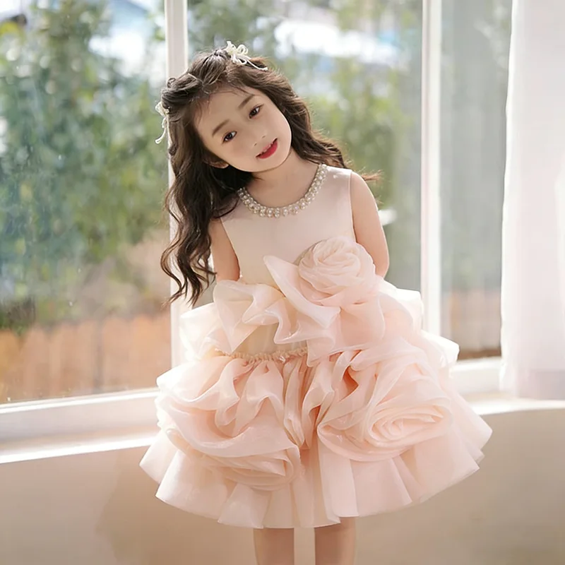 European and American Baby Girl Piano Performance Fluffy Gauze Dress Stylish Little Girl Dress Wedding Children Princess Dress