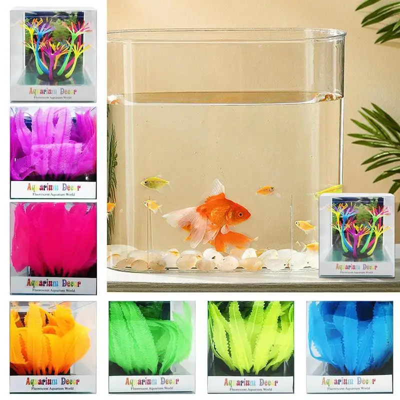 Artificial Aquarium Plant Silicone Seaweed Coral Fish Tank Decor Aquascape Ornaments For Goldfish Bowl Turtle Tank Various Fish