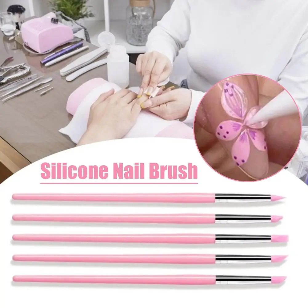 5개 세트 실리콘 네일 아트 펜 브러쉬 UV 젤 폴리시 팁 3D 이미지 DIY 도트 폴리시 브러쉬 조각 펜 DIY 매니큐어 도구