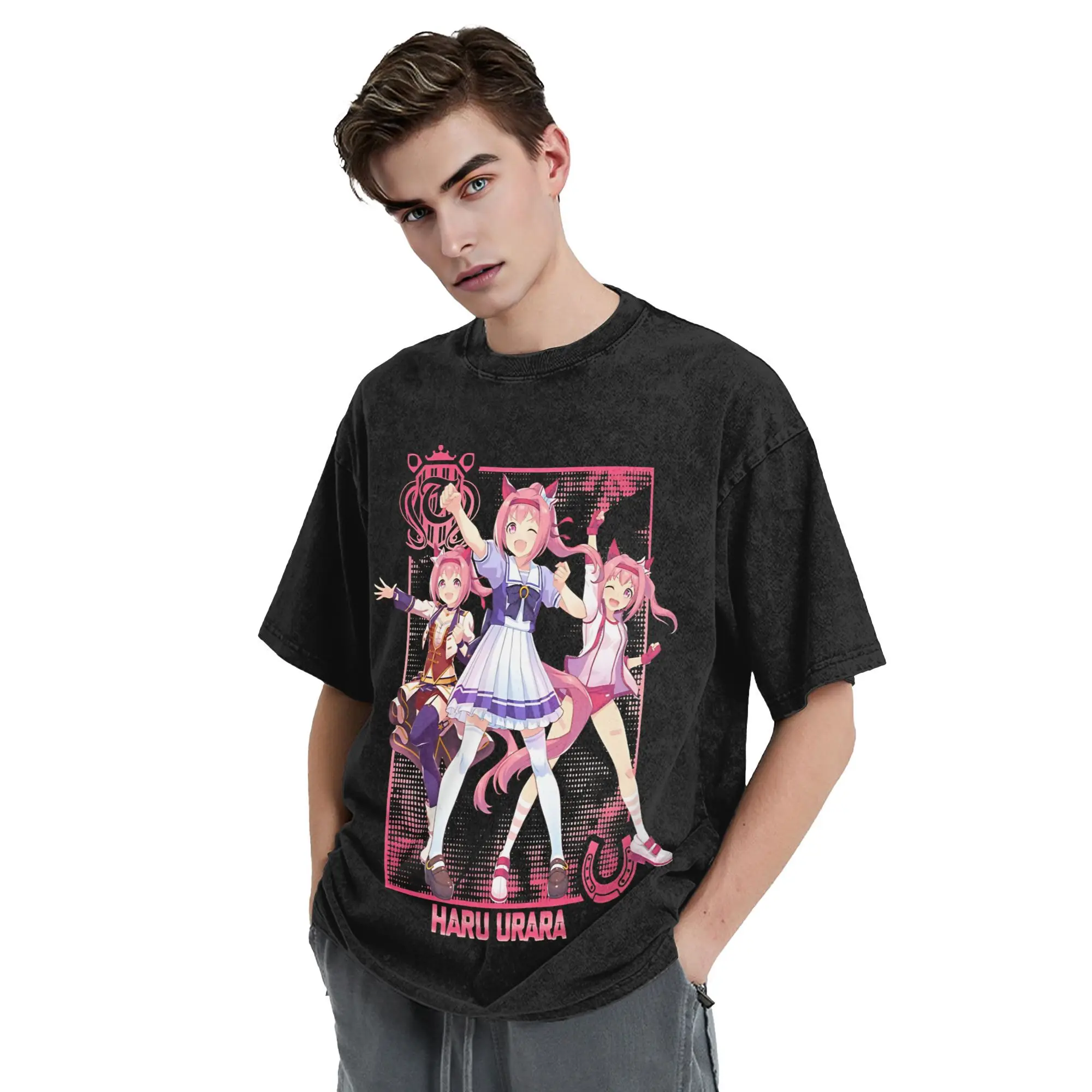 Haru Urara Uma Musume 워시 티셔츠 streetwear 힙합 빈티지 티셔츠 티셔츠 남성 여성 100% 코튼 오버 사이즈 그래픽