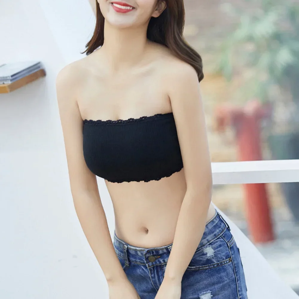 Invisible Strapless Bras Women\'S Solid Color Wrapped Chest Sexy Tube Top Underwear Female Beautiful Tank Top Seamless Crop Top