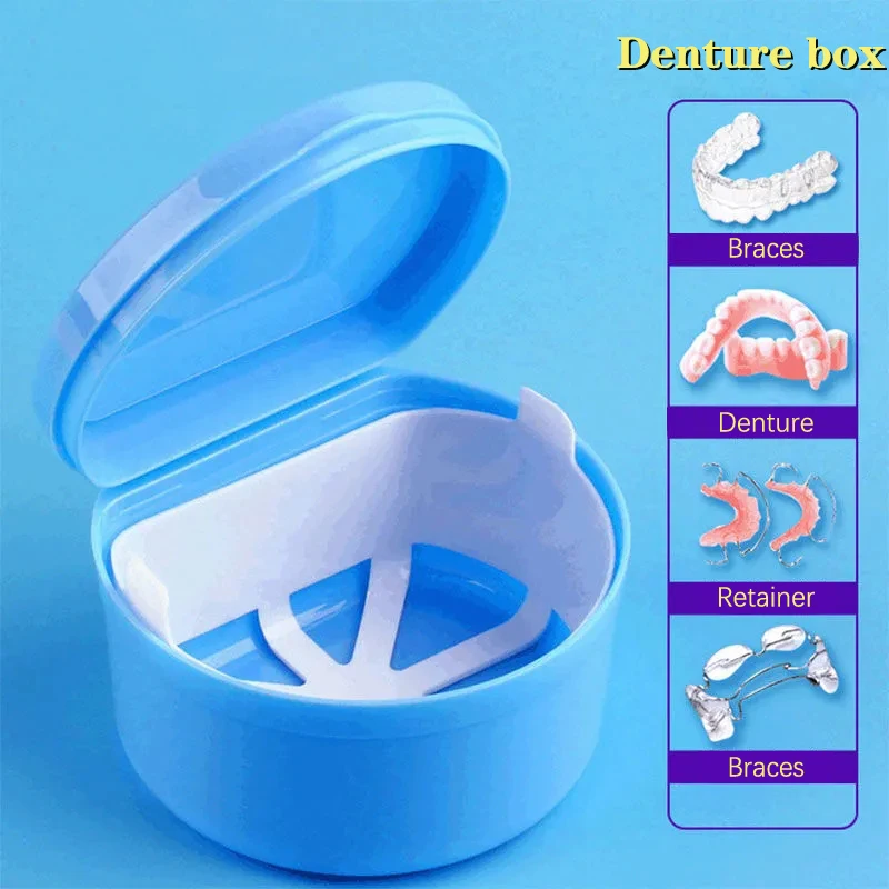 Colored Elderly Soaking Denture Box Cleaning Care Braces Storage Box Portable Orthodontische Houder Beugels Box Dustproof