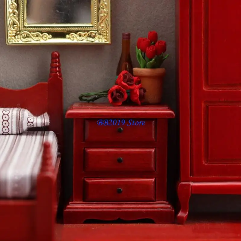 

Q0KB Antique Miniature Side Cabinet Model Figurine Furniture For 1/12 Dollhouses Decoration And Model Collection Accessory