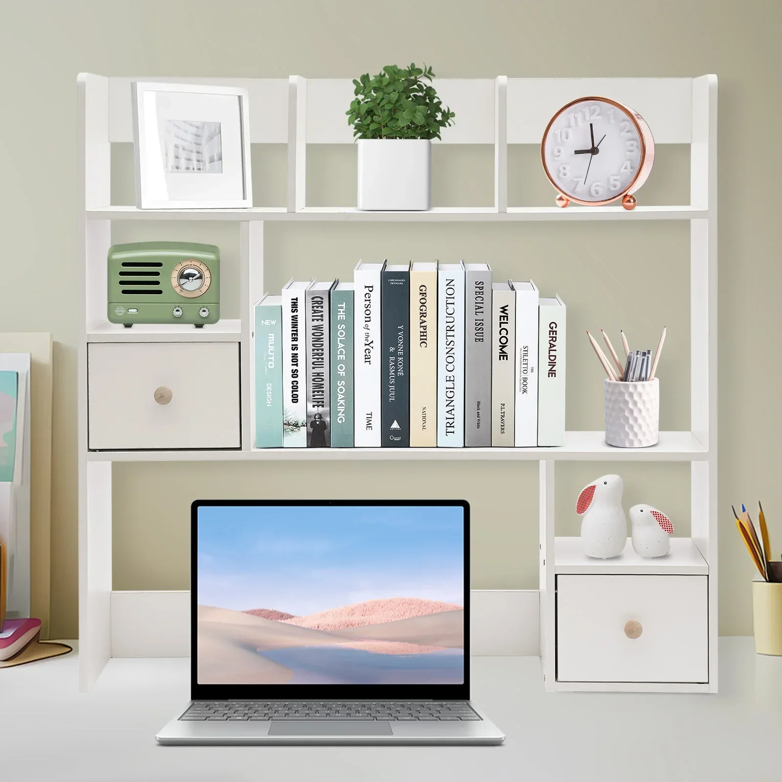 

НОВЫЙ деревянный белый настольный органайзер с ящиками, настольная полка, ящики, настольная шкаф, книжная полка для хранения для домашнего офиса, общежития