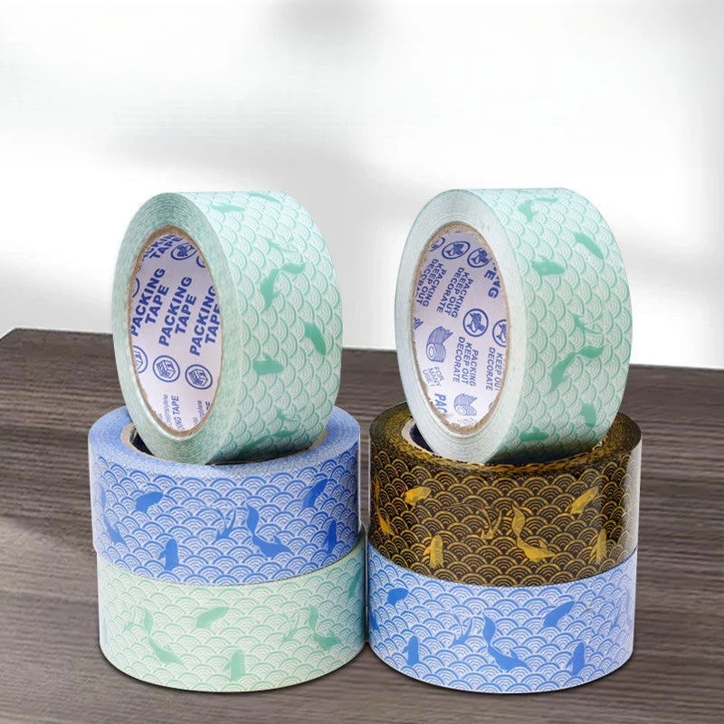 Cute Printed Packing Tape Koi Cartoon Pattern Adhesive Tape Express Packaging Sealing Tape Stationery Supplies