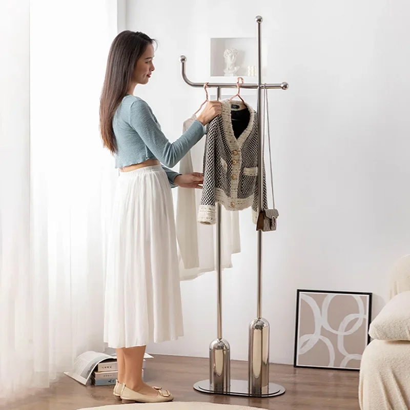 ins Internet celebrity coat household light luxury indoor stainless steel hanger floor bedroom bedside clothes rack