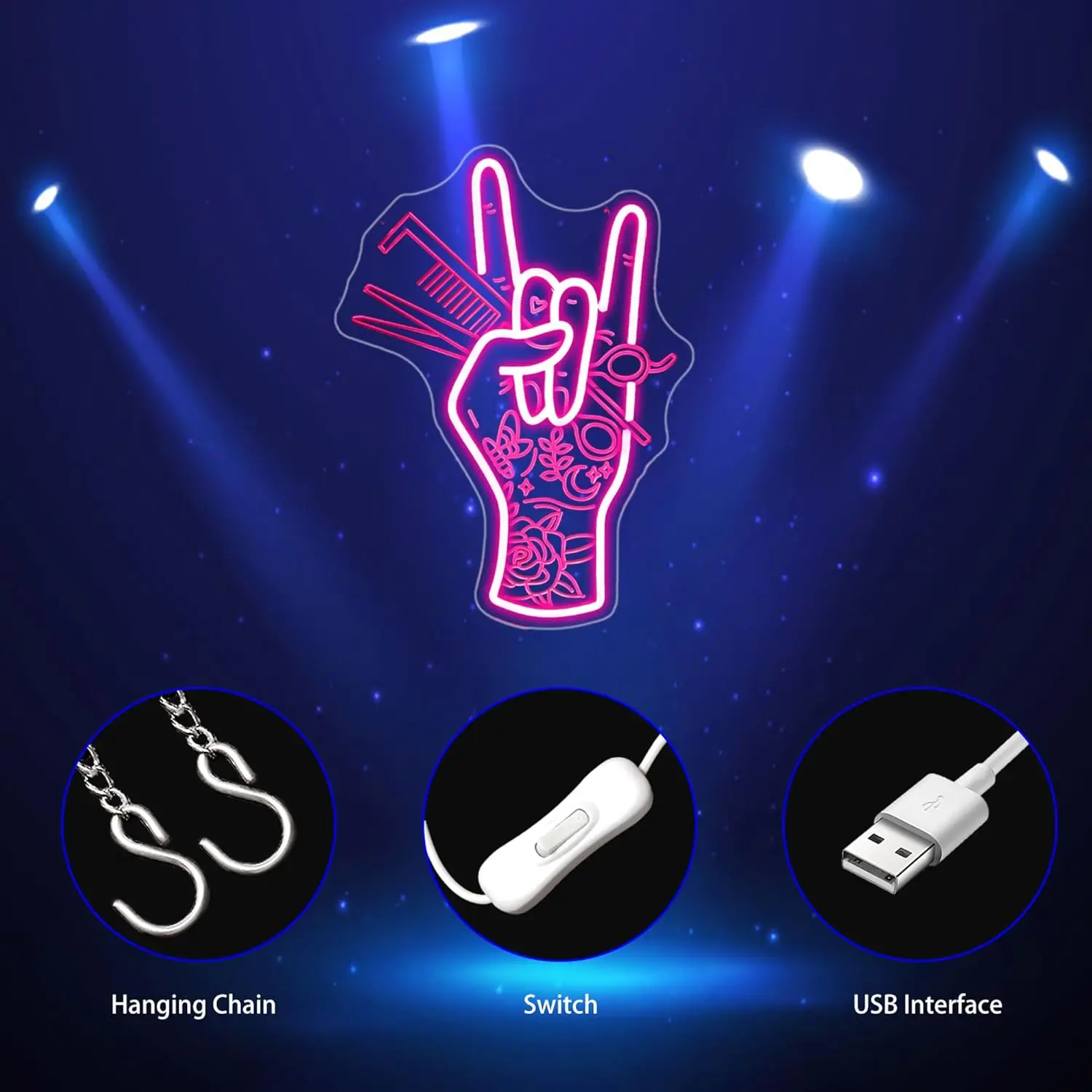 صالون الشعر LED النيون تسجيل لديكور الحائط الوردي ثلاثية الأبعاد نقش ضوء ديكور المنزل للأعمال غرفة نوم نادي متجر الحفلات USB الطاقة #4