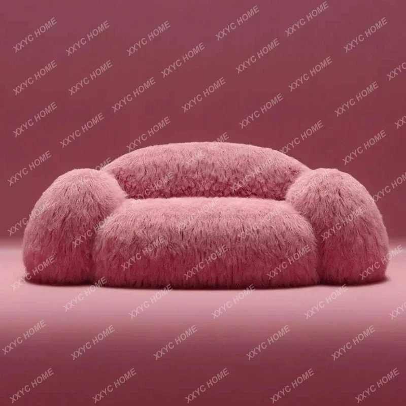 Pink Plush Snowman Lazy Sofa Minimalist Single Small Apartment Double Sofa