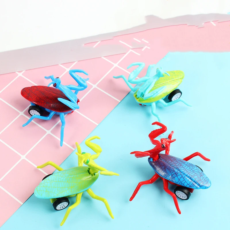 4 unid/bolsa Mantis Animal coche de juguete de dibujos animados insecto de inercia tirar hacia atrás Mantis coche de juguete de dibujos animados Mini Mantis juguete educativo para niños