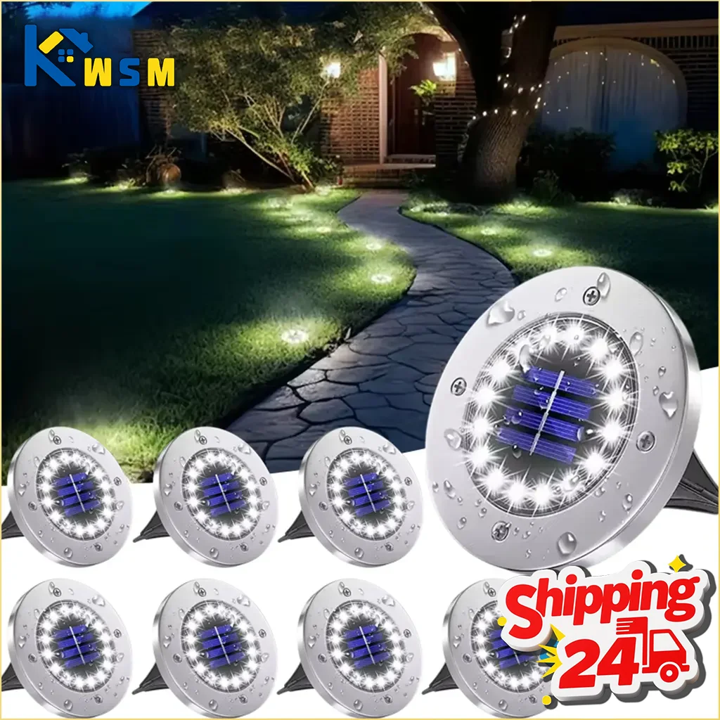 Solar LED Ground Lights 20 LED Outdoor Disk in-Ground Garden Light Set Waterproof Bright Landscape Lighting for Yard Patio