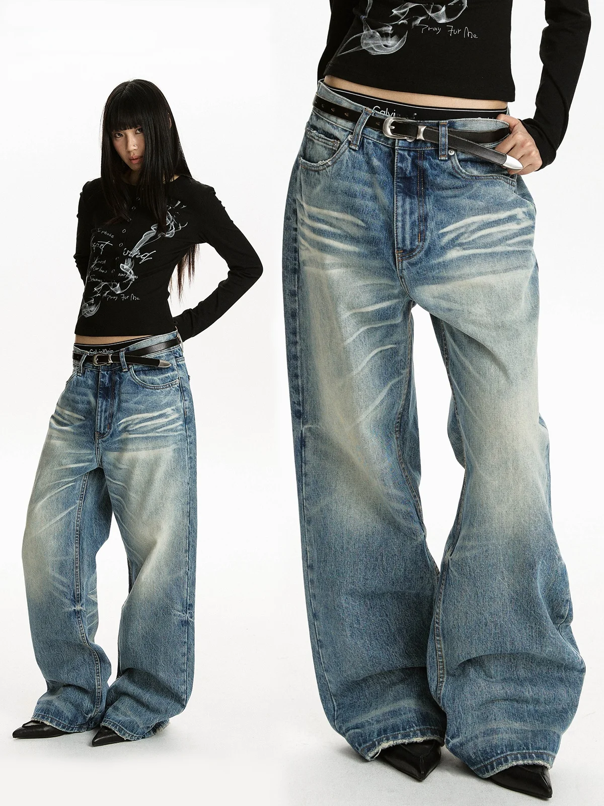 

Мужские джинсы Aket American Street Style: синие, прямые, зауженные, универсальные, для повседневной носки, с эффектом потертости, размер L