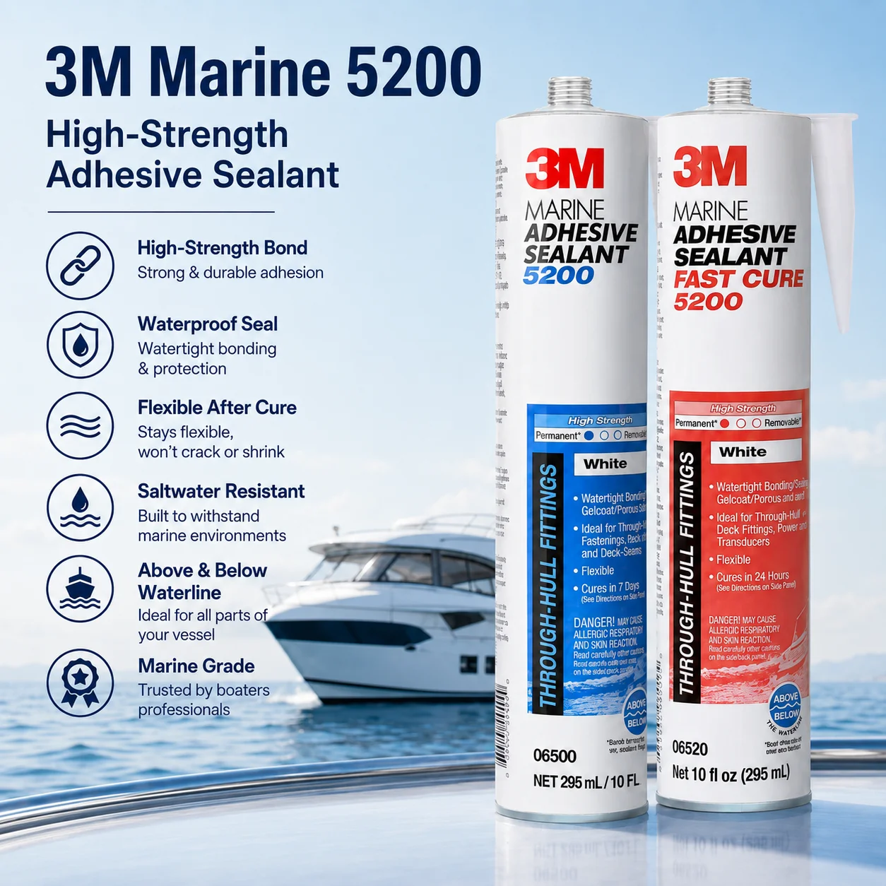 3M 5200 Marine Adhesive Sealant White 88ML 295ML Polyurethane Waterproof Glue for Boat RV Marine Repair