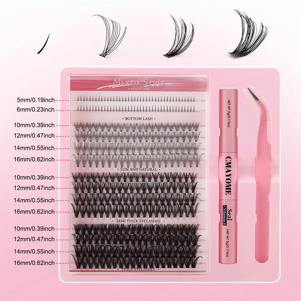 320 grappes D courbe faux cils 5-16mm bricolage segmenté épais naturel et léger mélange cils ensemble outil de maquillage