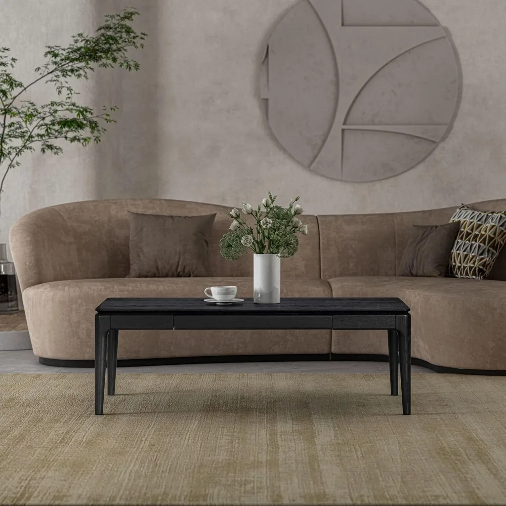 

contemporary rectangular wooden coffee table with concealed drawer - water-resistant and heat-proof, charred black finish