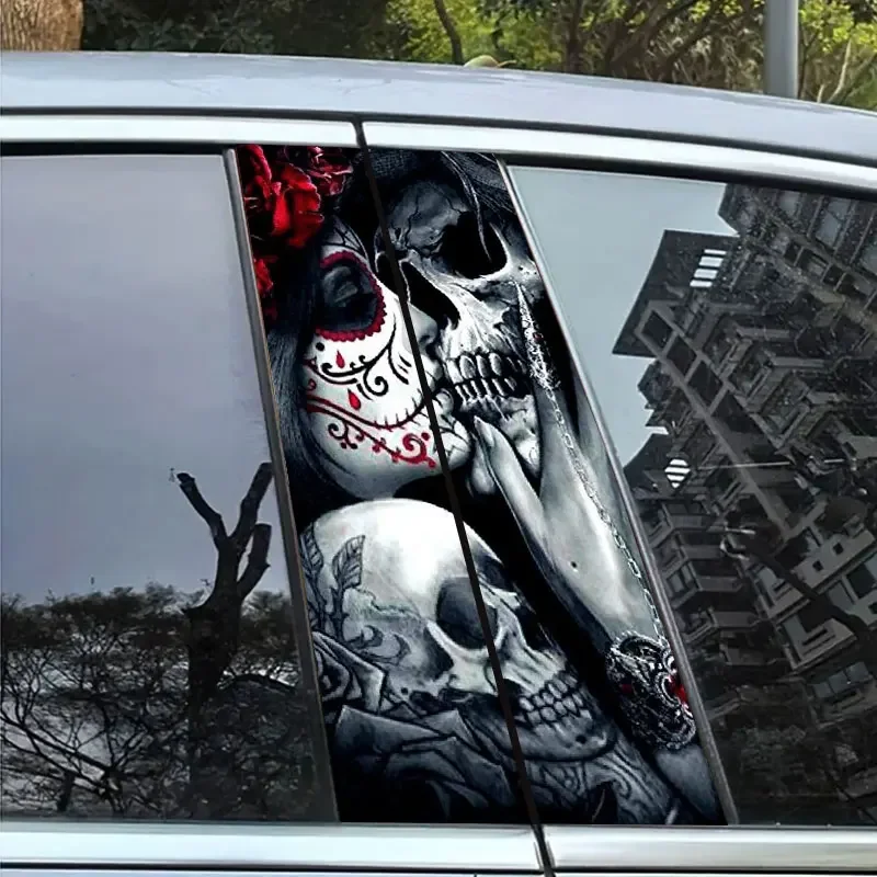 1PC Skeleton Couple Car Stickers Auto B Pillar Waterproof Halloween Decoration DIY Car Doors Pillar Gothic Skull Pattern Decals