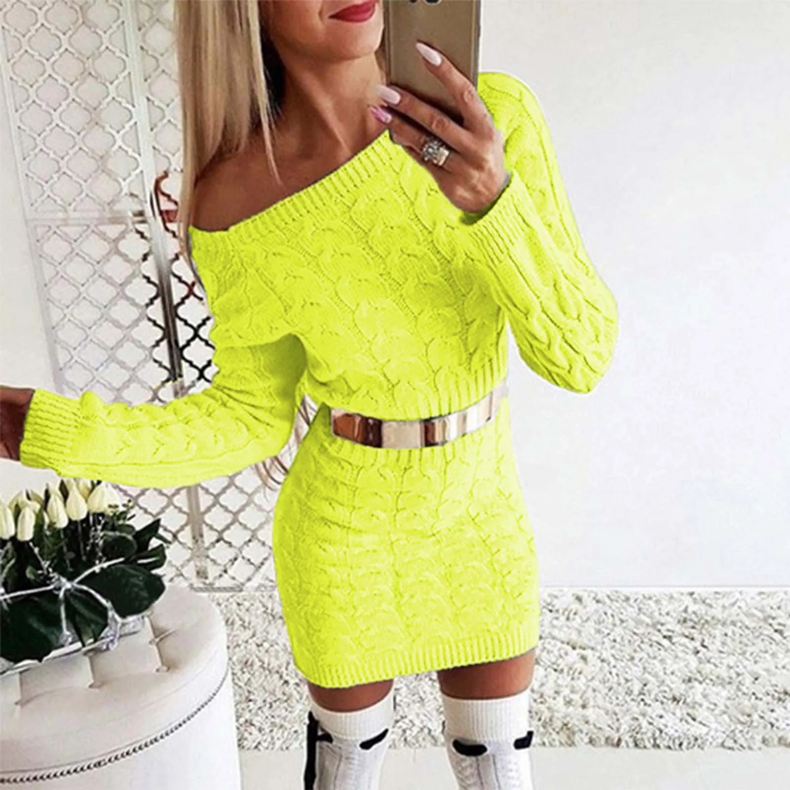 Knitted Sweater Dress Long Sleeve Casual Women Autumn Winter 2023 Clothes Without Belt 2024 Autumn Winter