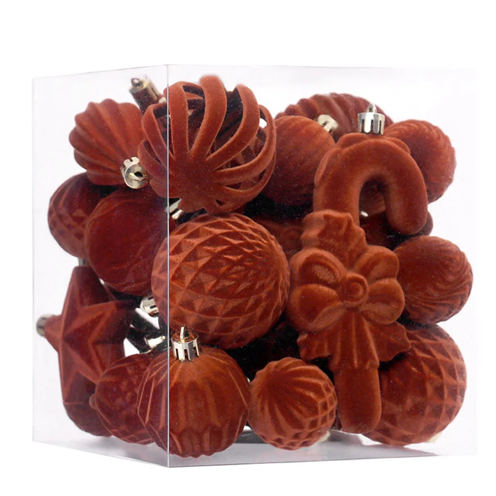  28PCS Christmas Balls Christmas Tree Ornaments Ball  Flocked Christmas Ball Set Xmas Hanging Tree Pendants Tool Parts